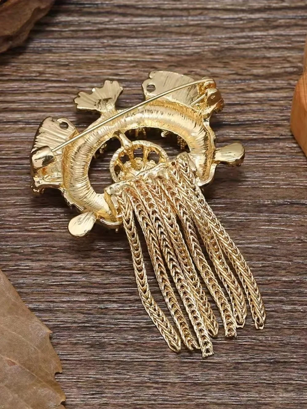 Gold-Tone Ornate Tassel Brooch with Filigree